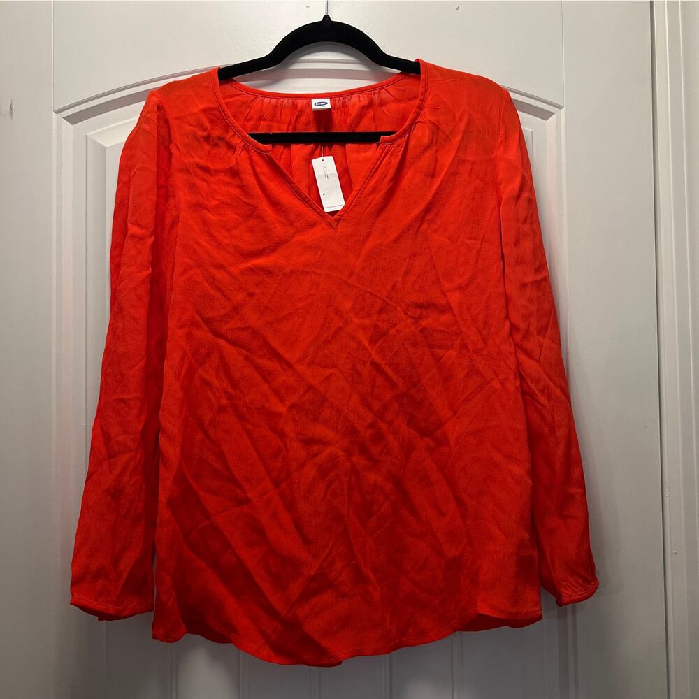 NWT Old Navy Women’s Long Sleeve Split V-Neck Tunic Pullover Top Size M Orange